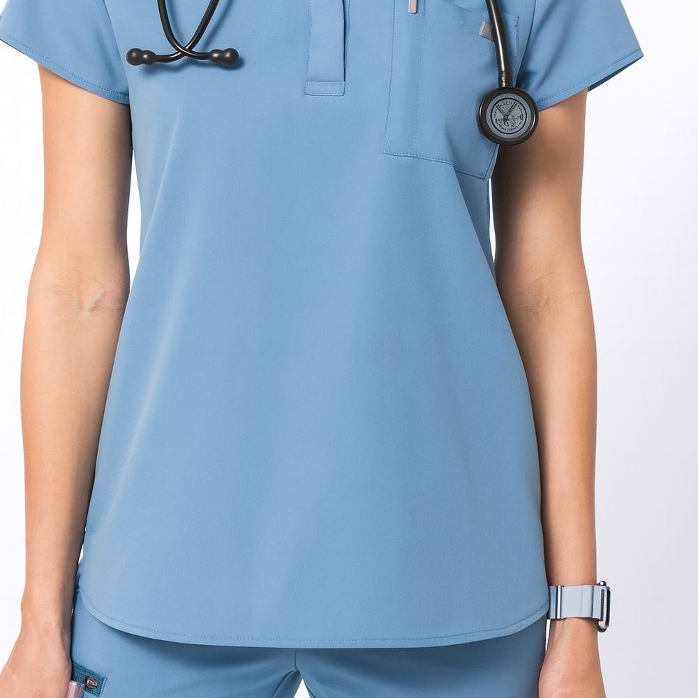 Figs Embu Popover Scrub Top in Ceil Blue - Picture 3 of 8